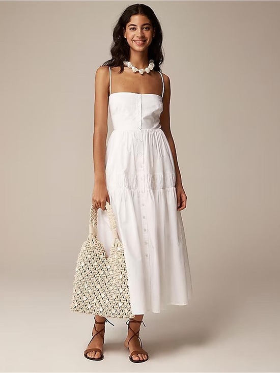 J. Crew Dresses & Skirts - J.Crew White Cotton Poplin Midi Dress Size 12 A-Line Button Front Coastal Chic